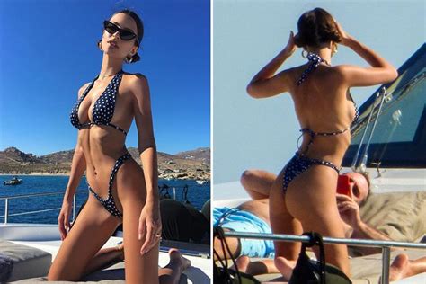 emily ratajkowski shows off her flawless body in polka dot bikini aboard a yacht in mykonos