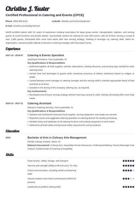 catering resume sample job description skills