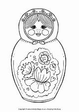 Matryoshka Doll Coloring Dolls Colouring Nesting Russian Pages Template Printable Russia Color Kids Colour Crafts Kokeshi Babushka Drawing Adults Toys sketch template