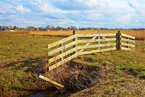 gate wooden gate meadow pasture ditch rural countryside landscape dutch landscape