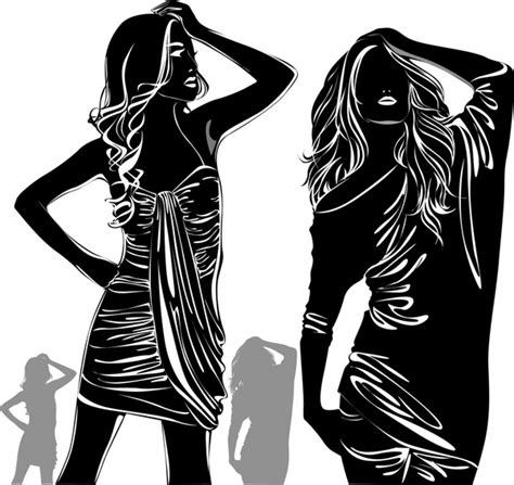 Fashion Girl Icons Black White Silhouette Design Free