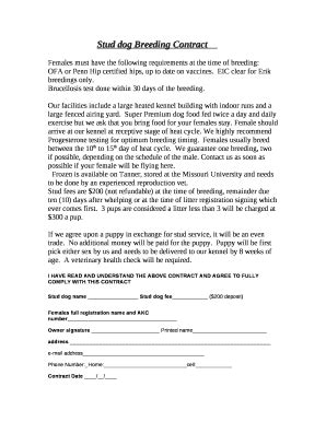 printable dog breeding contract  template pdffiller