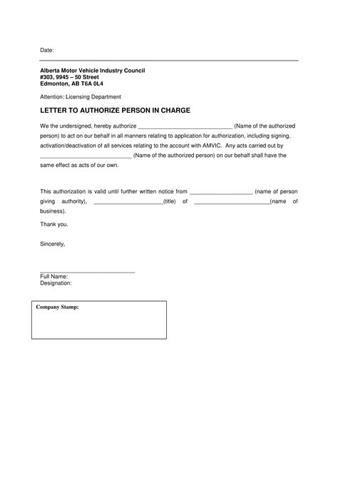 authorization letter sample  act  behalf authorization letter
