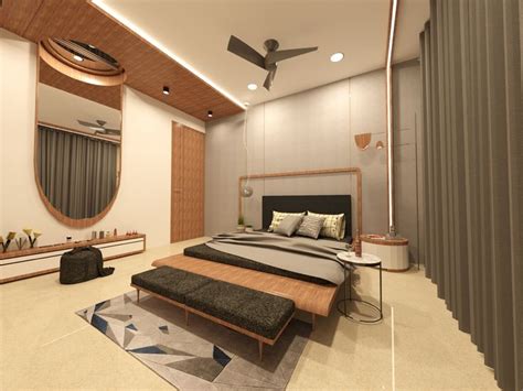 bed room   neatly  bed   ceiling fan