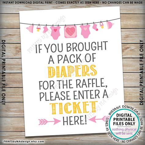 diaper raffle  sign enter  raffle ticket  baby shower