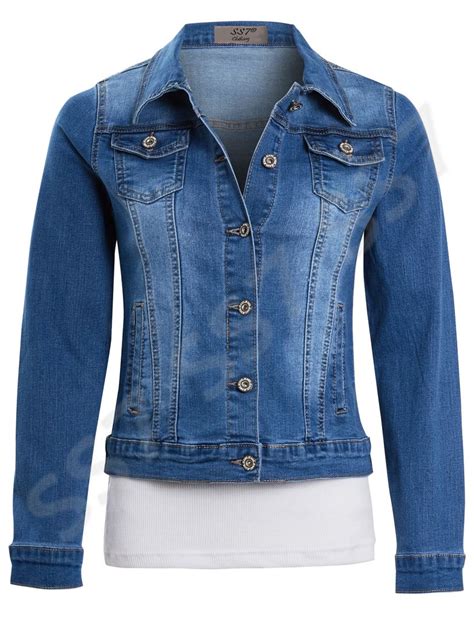Womens Stretch Casual Fit Denim Jacket Plus Size 14 16 18