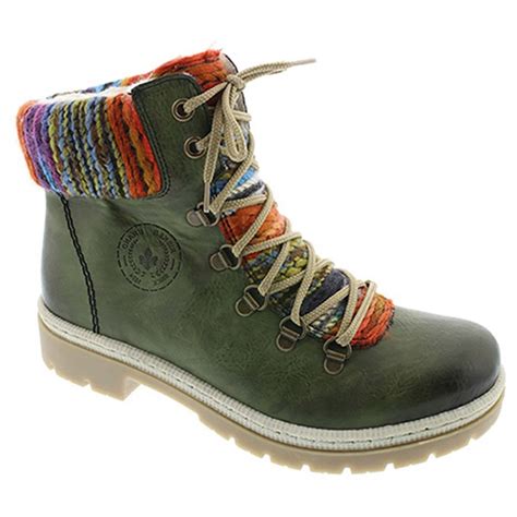 rieker womens eagle green leather lace  ankle boots