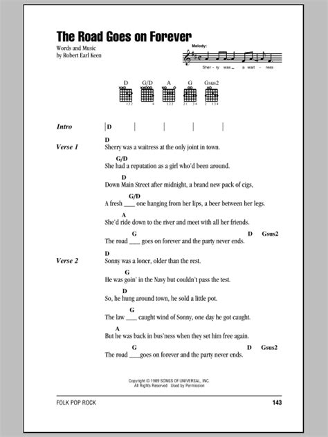 The Road Goes On Forever Sheet Music Robert Earl Keen Guitar Chords