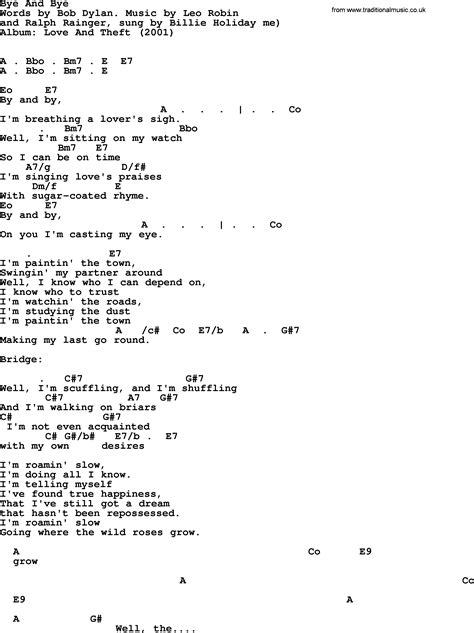 Bob Dylan Song Bye And Bye Lyrics And Chords
