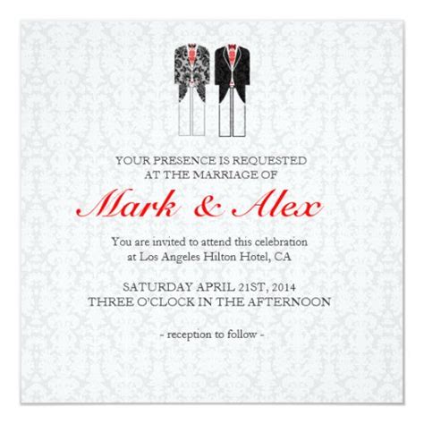 Gray White And Red Same Sex Couples Wedding Invite Custom Invitations
