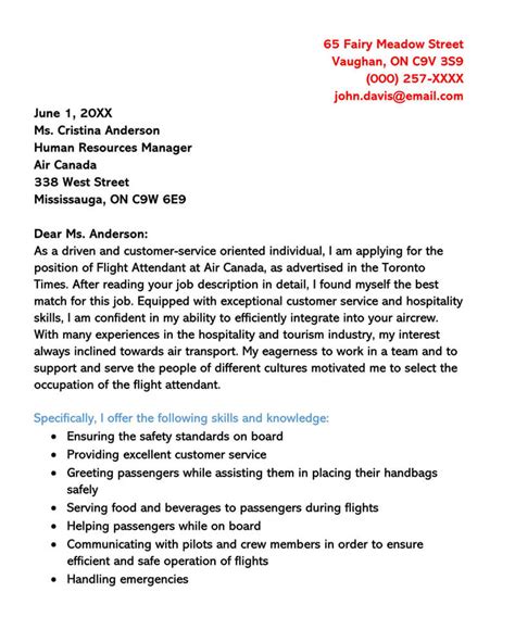 Flight Attendant Cover Letter Sample Letters And Email