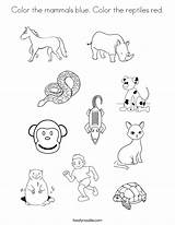 Mammals Coloring Reptiles Color Red Blue Kids Worksheet Pages Activities Preschool Worksheets Animals Reptile Twistynoodle Kindergarten Amphibians California Classification Noodle sketch template