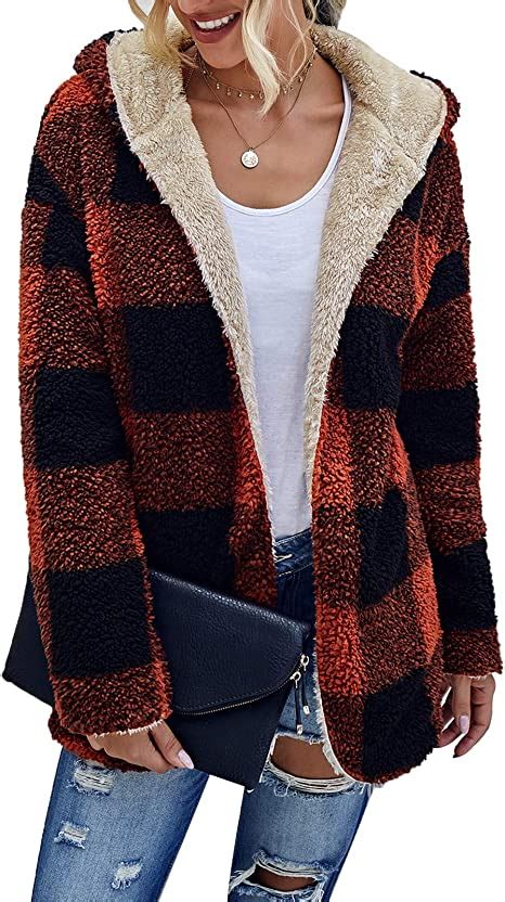 Womens Oversized Sherpa Hoodie Fuzzy Fleece Jacket Long Sleeve Open