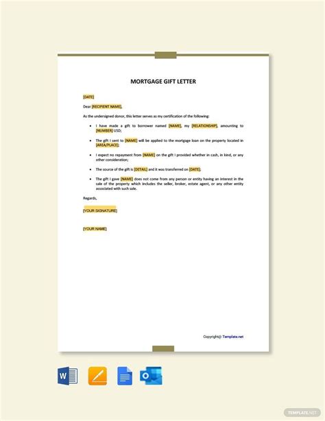 mortgage gift letter  google docs word pages outlook