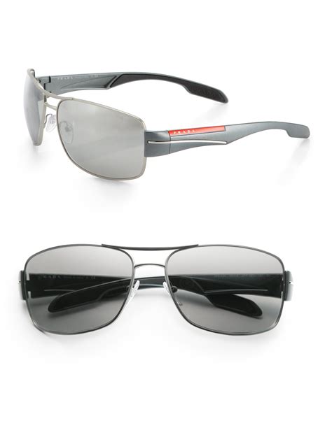 prada double bar pilot sunglasses in gray for men grey lyst