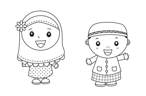 kartun muslim mewarnai kolek gambar