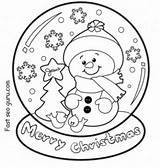 Christmas Coloring Globe Snow Pages Snowman Whit Print Snowglobe sketch template