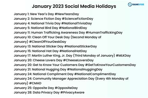 social media holidays list    content calendar