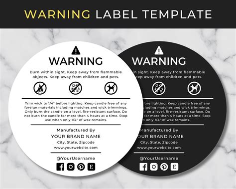 candle warning label template editable candle safety label etsy