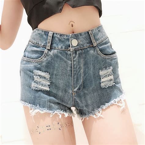 Highwaisted Mini Jeans Shorts Hollow Out Sexy Booty Blue White Black