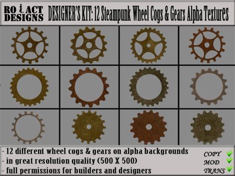 Second Life Marketplace Ro Act Designs 12 Steampunk Wheel Cogs