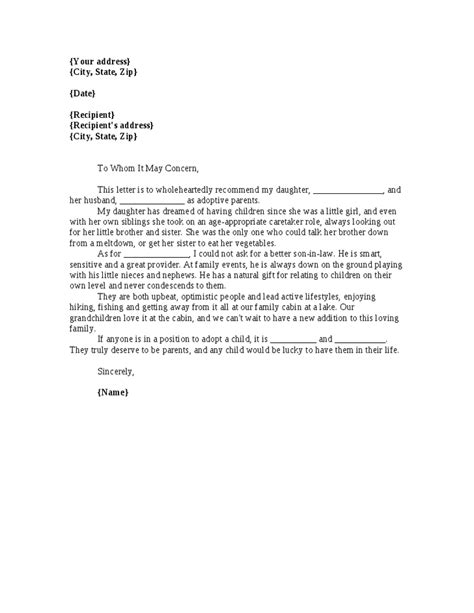 adoption reference letter adoption personal reference letter letter