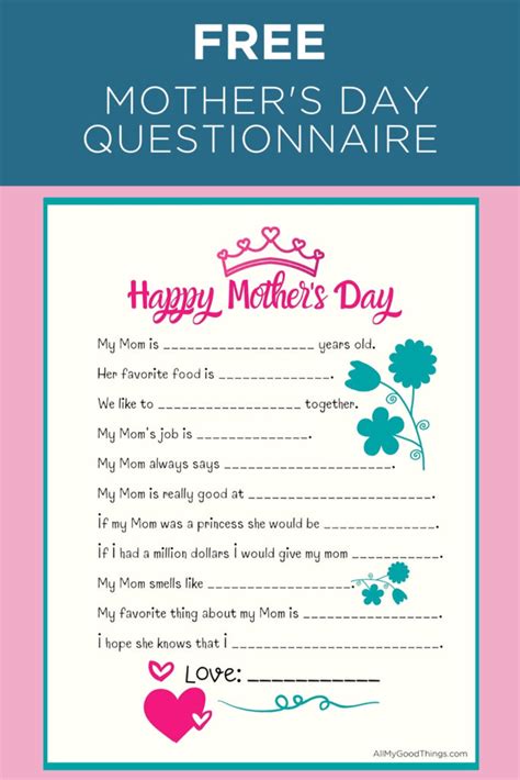 mothers day questionnaire printable   good