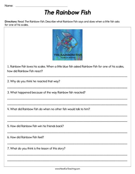 rainbow fish worksheet  teach simple