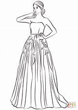 Coloring Dress Pages Prom Long Printable Dresses Girl Gown Strapless Drawing Fashion Book Template Sketch Kids Styles sketch template