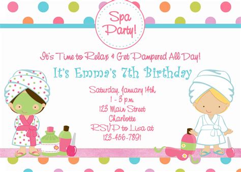 printable spa birthday party invitations spa party invitations