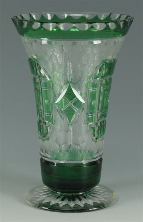Lot 271 Green Cut To Clear Glass Vase Signed Webb