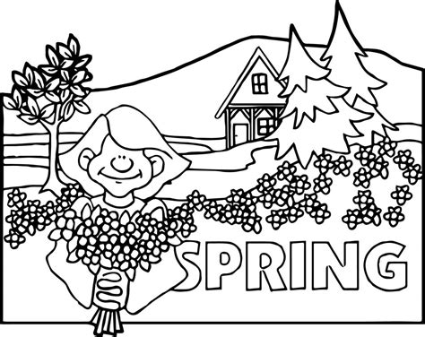 seasons spring scene girl coloring page wecoloringpagecom