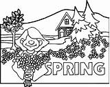 Coloring Spring Scene Girl Seasons Wecoloringpage Pages sketch template