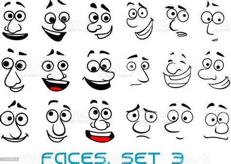 cartoon doodle faces with different emotions stock illustration