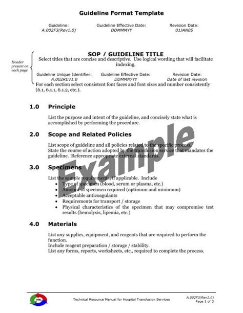 guideline format template sop guideline title  principle