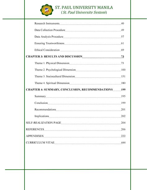 spu manila research format table  contents