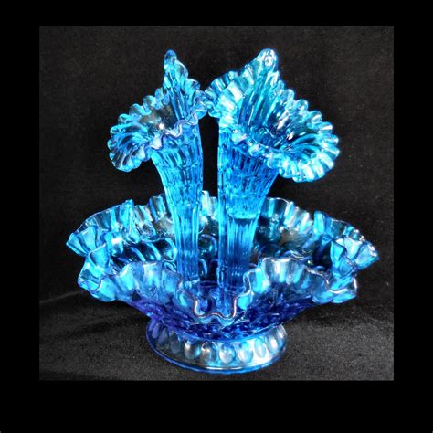 fenton  piece glass epergne  blue tumbprint