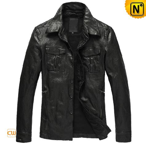 men s lambskin button up leather jacket cw850122