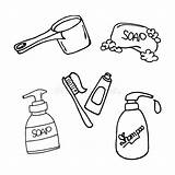 Toiletries Toothpaste Bottle Cepillo Clipart Jabón Ilustración Dientes Tocador Conjunto Champú Botella Toothbrush sketch template