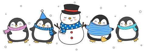 premium vector draw banner penguin  snowman christmas  winter