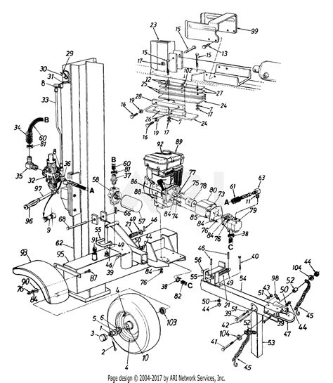 mtd     ton log splitter  parts diagram  main assembly  ton