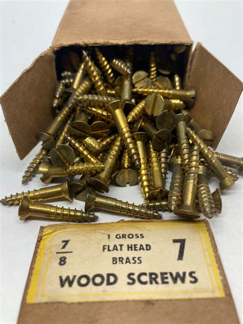 7 X 7 8 Vintage Brass Screws 24 Slotted Flat Head Wood Etsy