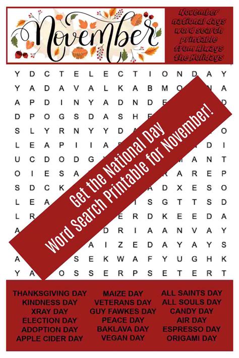 november word search printable national days word find puzzle
