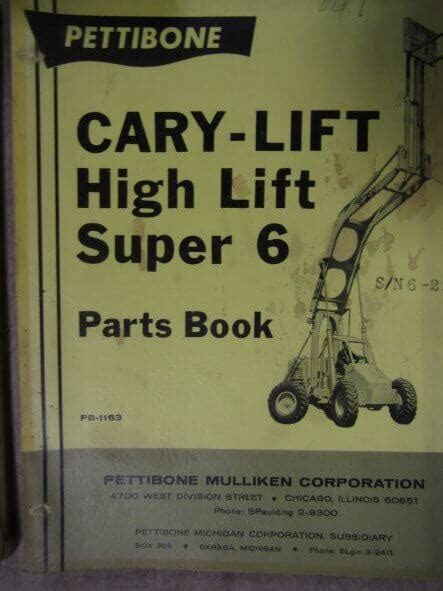 pettibone super  cary lift high lift parts book  equipment manuals