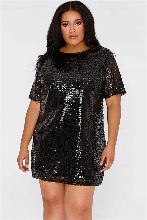Curve Madeline Black Sequin T Shirt Dress In The Style Australia