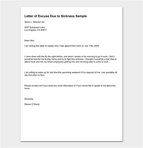 formal excuse letters   samples templates purshology