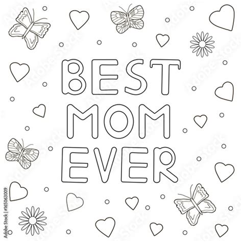 mom  hand drawn text hearts buterflies flowers coloring