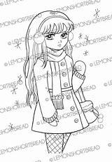 Winter Anime Coloring Stamp Digital Digi Girl Sulk Pages Etsy Snow Shopping sketch template