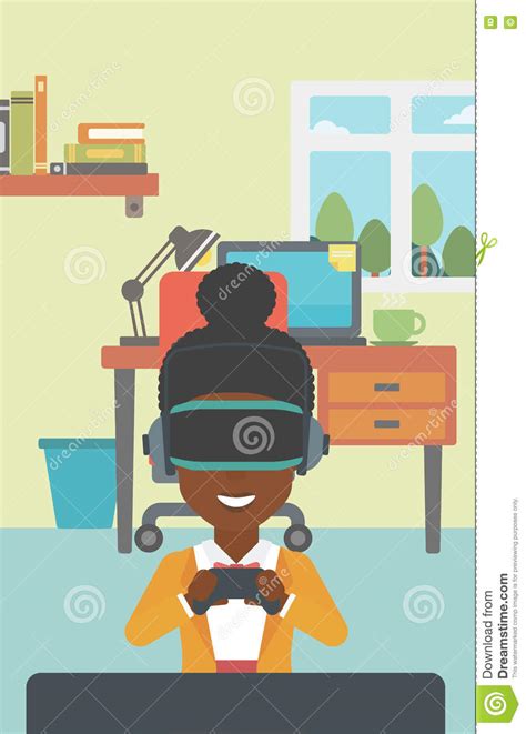 Woman Wearing Virtual Reality Headset Stock Vector
