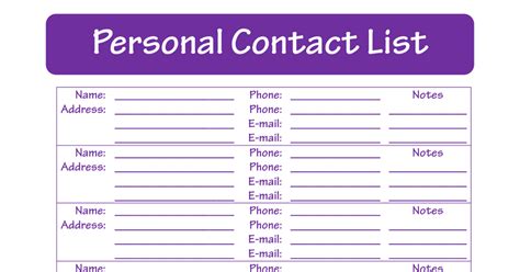 personal contact listpdf person contact list contacts